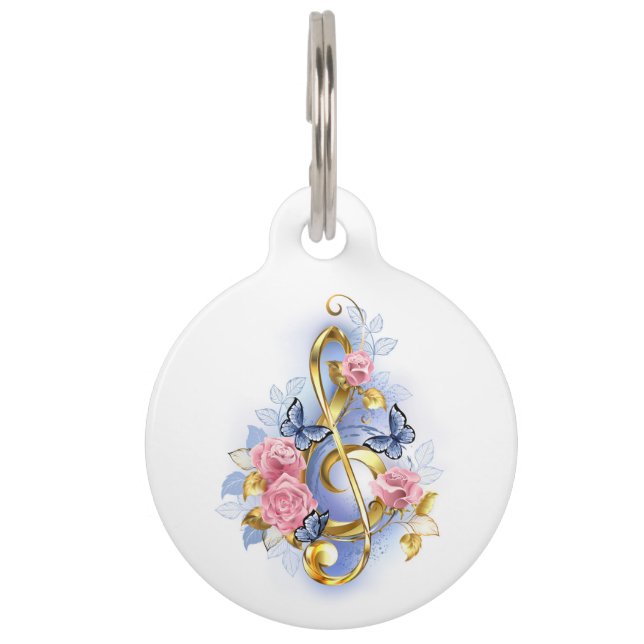 Treble clef with Pink Roses Pet Tag (Front)