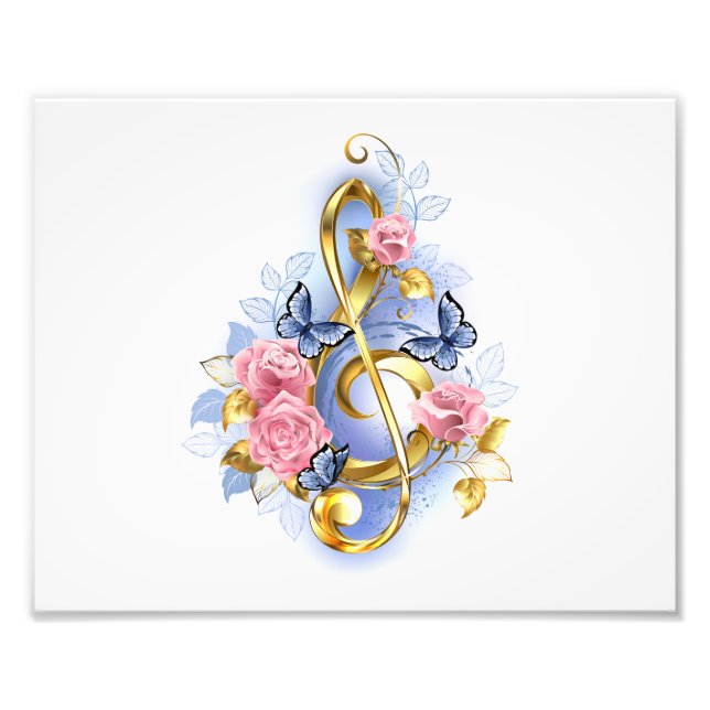 Treble clef with Pink Roses Photo Print (Front)