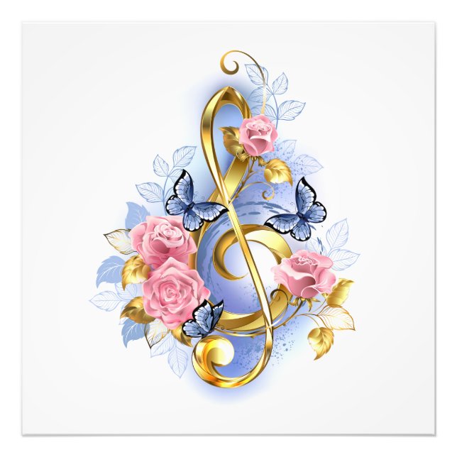 Treble clef with Pink Roses Photo Print (Front)