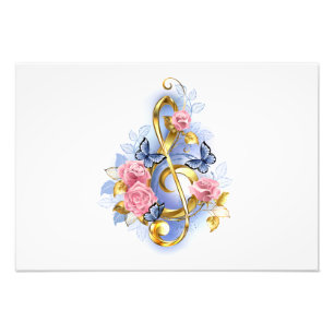 Treble clef with Pink Roses Photo Print