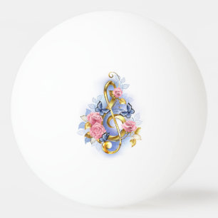 Treble clef with Pink Roses Ping Pong Ball