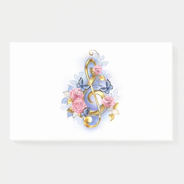 Treble clef with Pink Roses Post-it Notes (Front)