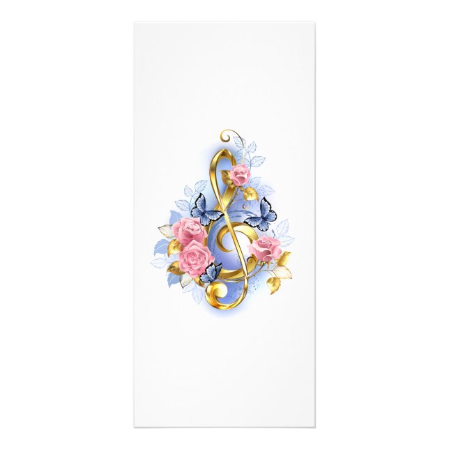 Treble clef with Pink Roses Rack Card (Front)