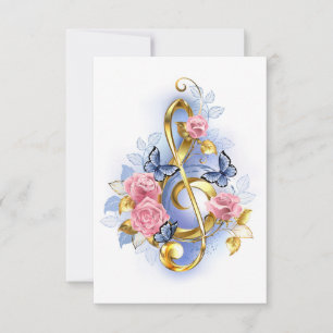 Treble clef with Pink Roses RSVP Card