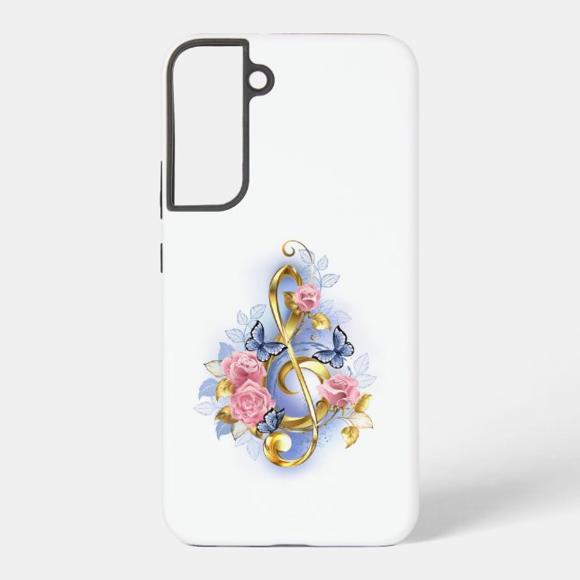 Treble clef with Pink Roses Samsung Galaxy S22+ Case (Back)