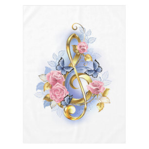 Treble clef with Pink Roses Tablecloth