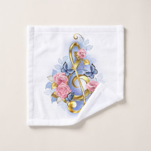 Treble clef with Pink Roses Wash Cloth