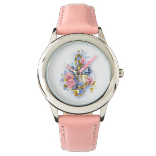 Treble clef with Pink Roses Watch