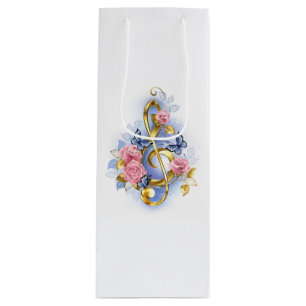 Treble clef with Pink Roses Wine Gift Bag
