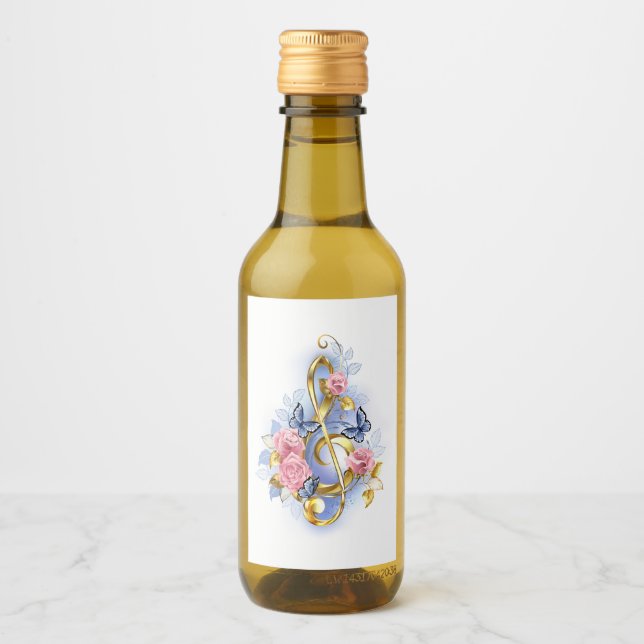 Treble clef with Pink Roses Wine Label (Front)