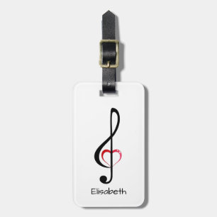 Treble clef with shiny pink heart luggage tag