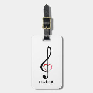 Treble clef with shiny pink heart luggage tag