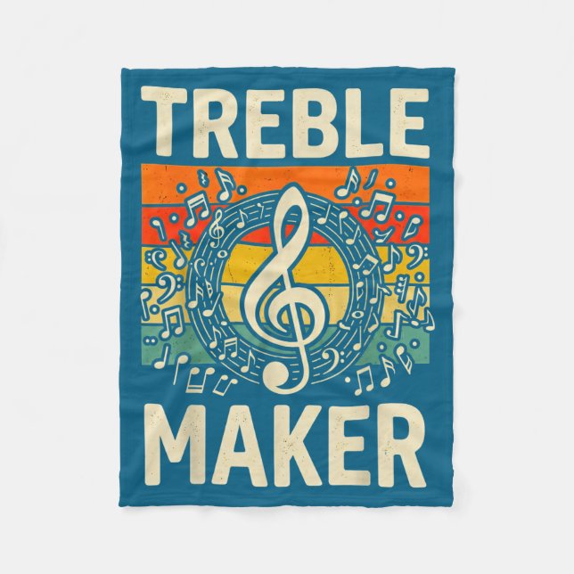 Treble Maker Retro Music Notes Pun For Band Choir  Fleece Blanket (Front)