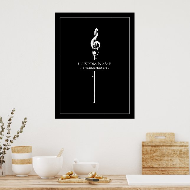 Treblemaker Funny Music Pun Classy G-Clef Black Poster (Kitchen)