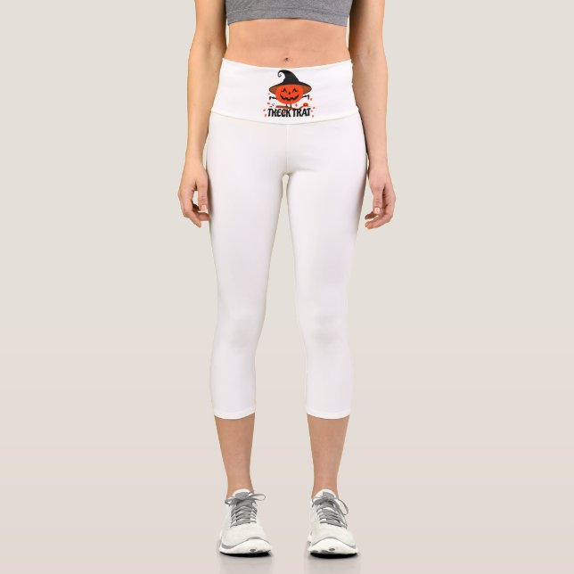 Treck Trat Pumpkin Smiling Capri Leggings (Front)