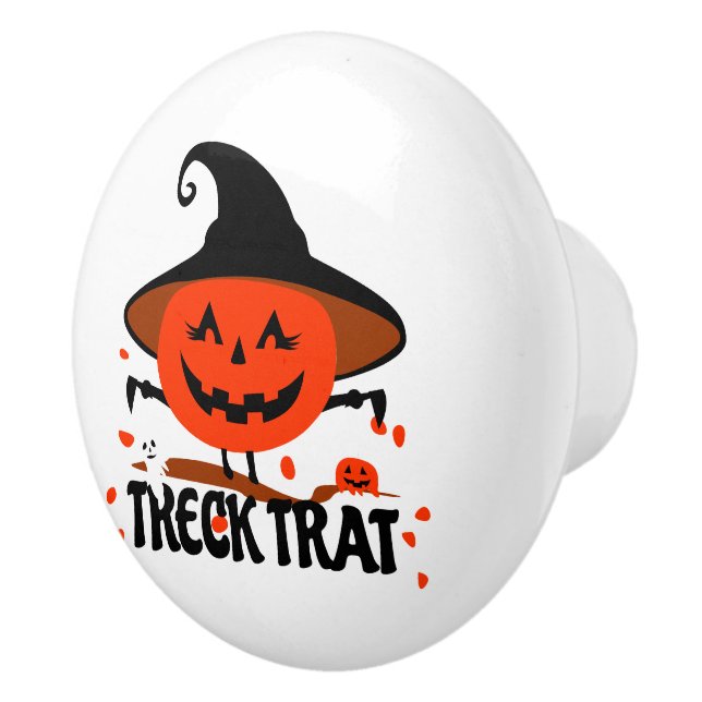 Treck Trat Pumpkin Smiling Ceramic Knob (Right)