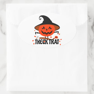 Treck Trat Pumpkin Smiling Oval Sticker