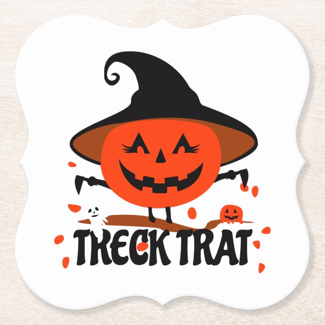 Treck Trat Pumpkin Smiling Paper Coaster (Front)