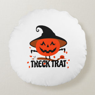 Treck Trat Pumpkin Smiling Round Cushion