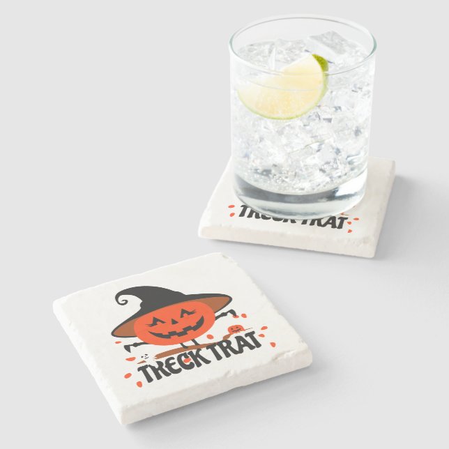 Treck Trat Pumpkin Smiling Stone Coaster (Side)