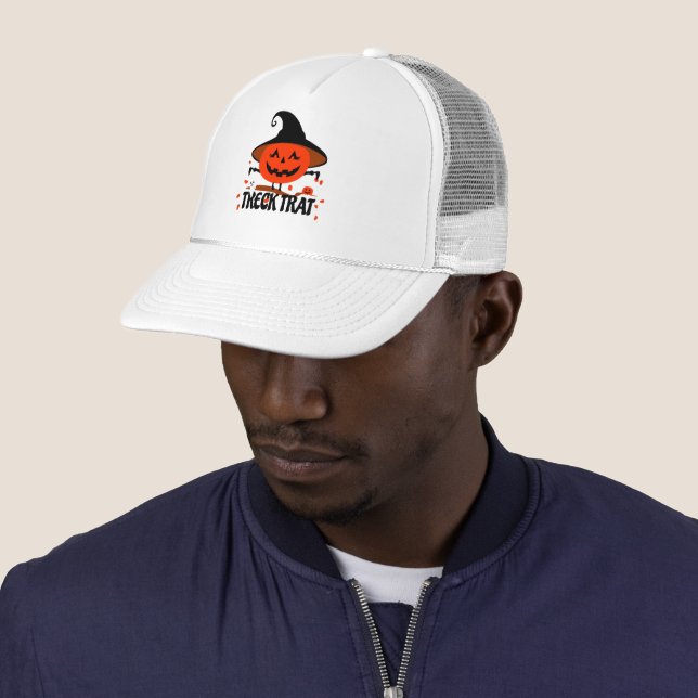 Treck Trat Pumpkin Smiling Trucker Hat (In Situ)