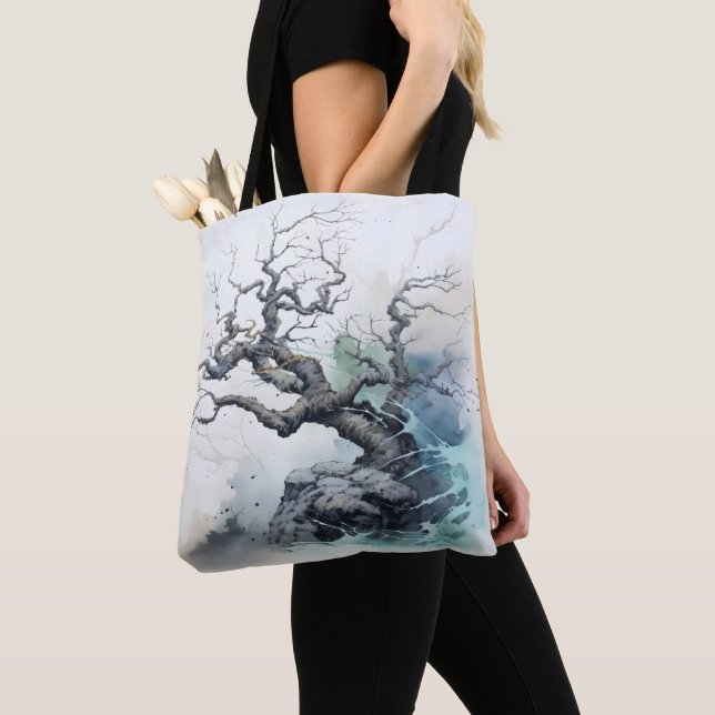Tree Abstract Blue Tote Bag (Close Up)