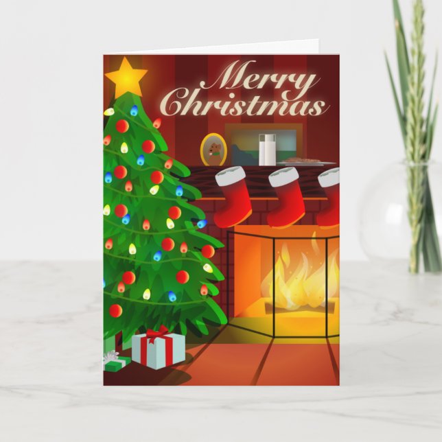 Tree and Fireplace Christmas Card (Front)