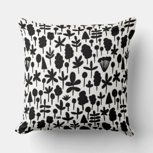 Tree and Leaf shape Pattern 051017 - Black Cushion