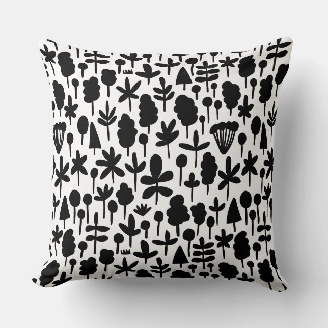 Tree and Leaf shape Pattern 051017 - Black Cushion (Front)