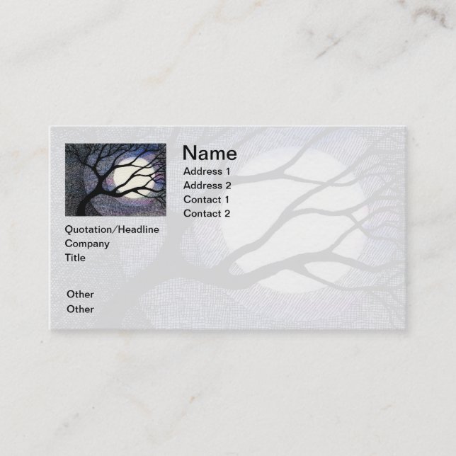 Tree and Moon Cross Hatched Business Card (Front)
