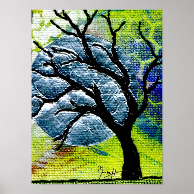 Tree and Moon Fibre Art Poster (Front)