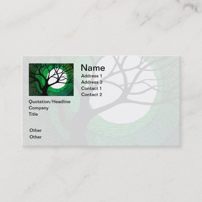 Tree and Moon - Green Business Card (Front)