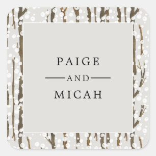 Tree and Snow Winter Engagement Party Square Sticker