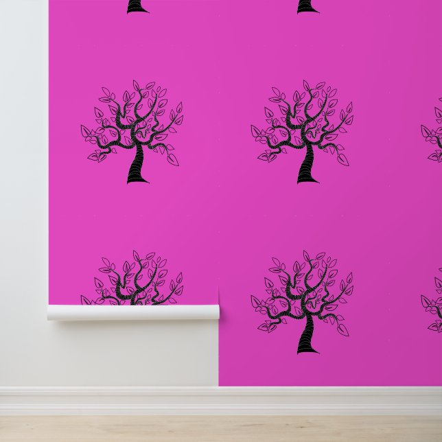 Tree Art Painting Custom Colour Pink Wallpaper (Application)