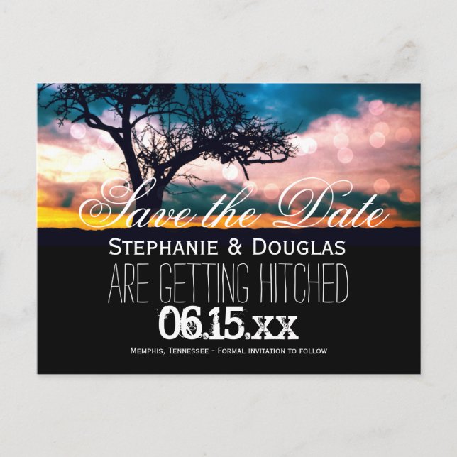 Tree at Sunset Save the Date Wedding Announcement Postcard (Front)