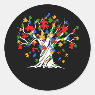 Tree Autism Puzzle Awareness Month ASD Supporter Classic Round Sticker