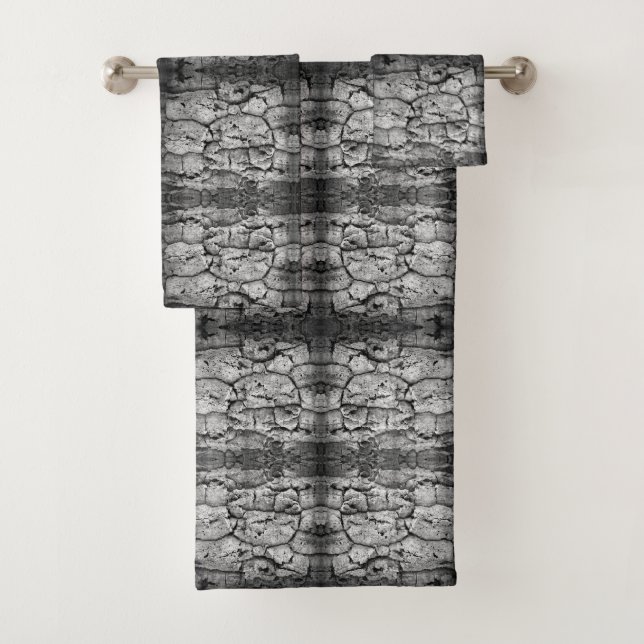 Tree Bark Black And White Photo Closeup Pattern Bath Towel Set (Insitu)