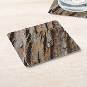 Tree Bark I Natural Abstract Textured Design Square Paper Coaster