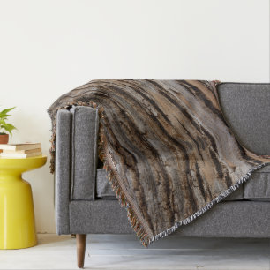 Tree Bark I Natural Abstract Textured Design Throw Blanket