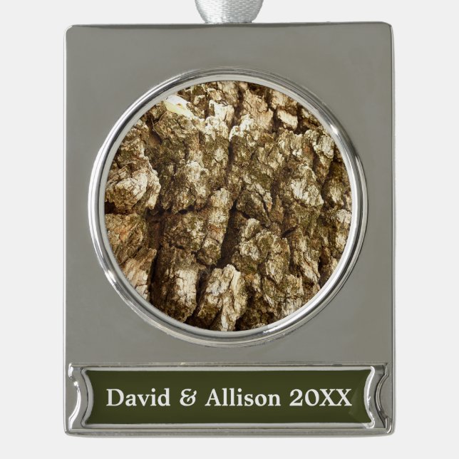 Tree Bark II Natural Textured Design Silver Plated Banner Ornament (Front)