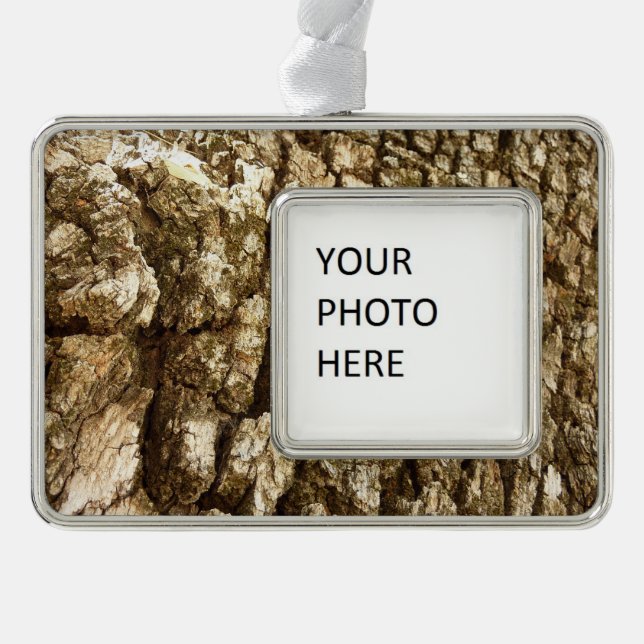 Tree Bark II Natural Textured Design Silver Plated Framed Ornament (Front)