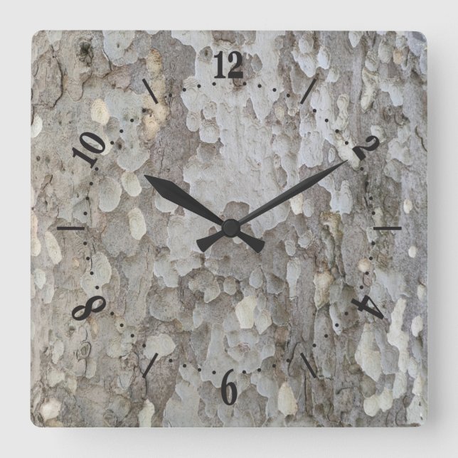 Tree bark pattern square wall clock (Front)