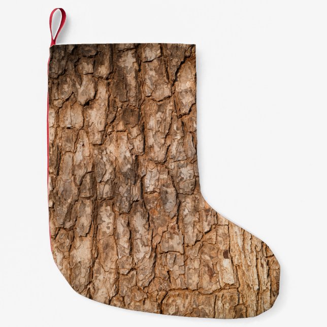 Tree bark texture, natural wood background. small christmas stocking (Front)