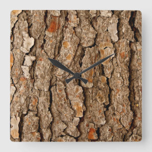 Tree Bark Texture Square Wall Clock