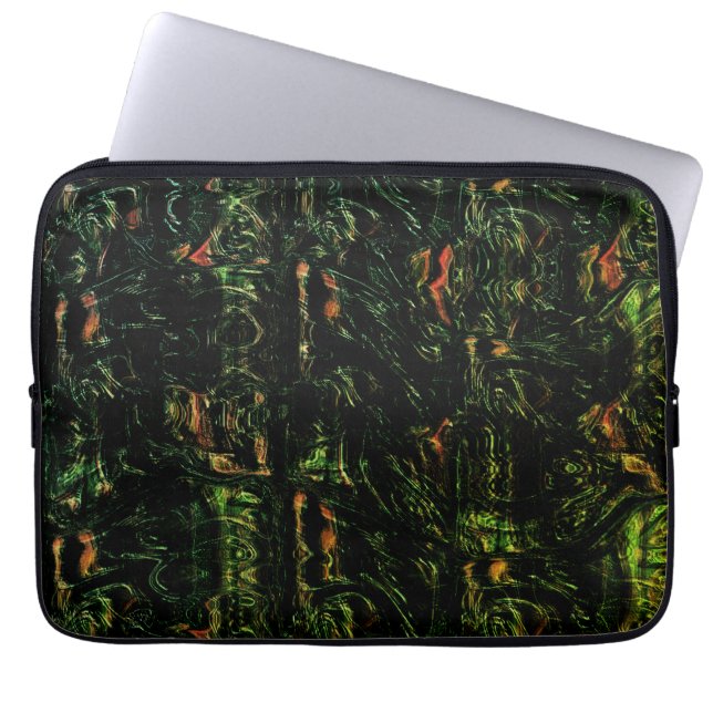 Tree bark under green hammered glass laptop sleeve (Front)