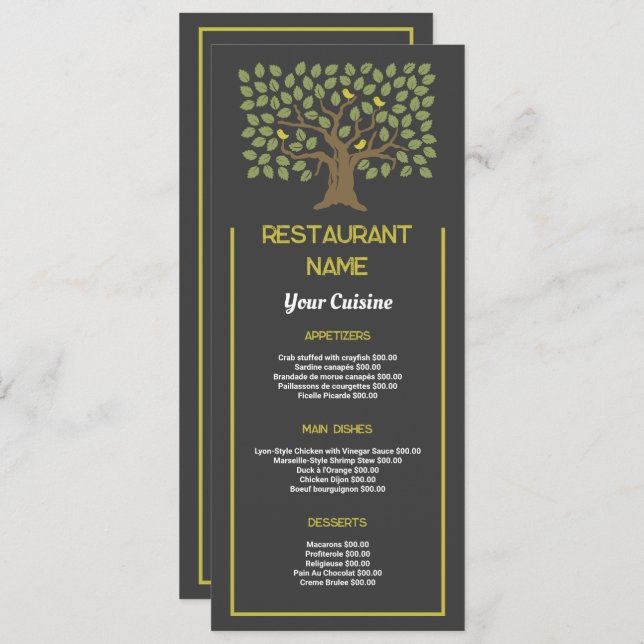 Tree Bird, Restaurant Slimline Menu (Front/Back)