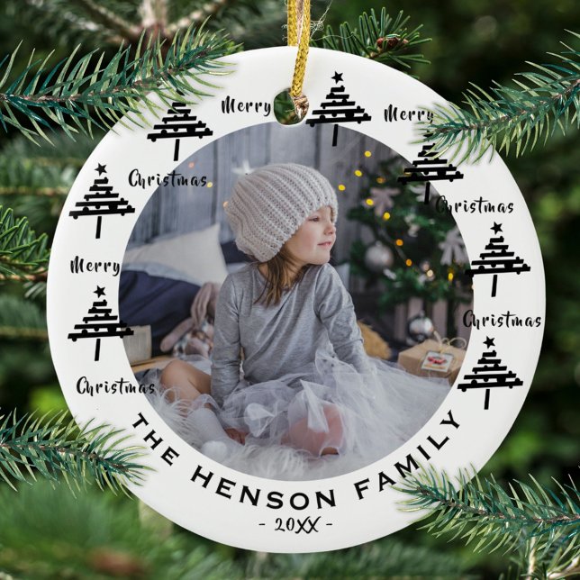Tree Black & White Merry Family Photo Ceramic Tree Decoration (Creator Uploaded)