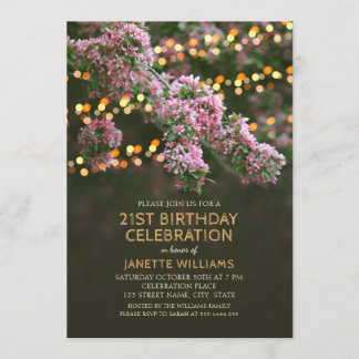 Tree Blossom Lights Rustic Floral 21st Birthday Invitation