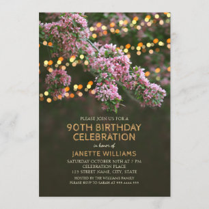 Tree Blossom Lights Rustic Floral 90th Birthday Invitation