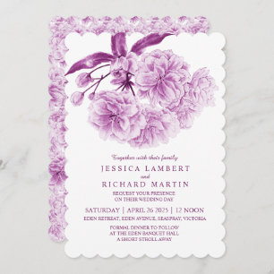 Tree blossom watercolor dusky purple wedding invitation